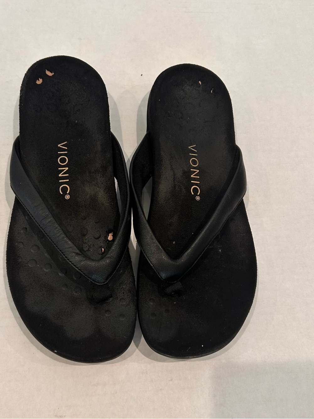 Vionic Dillon Shine Black Women's Orthotic Flip Flops  Thong Sandals size 7.5